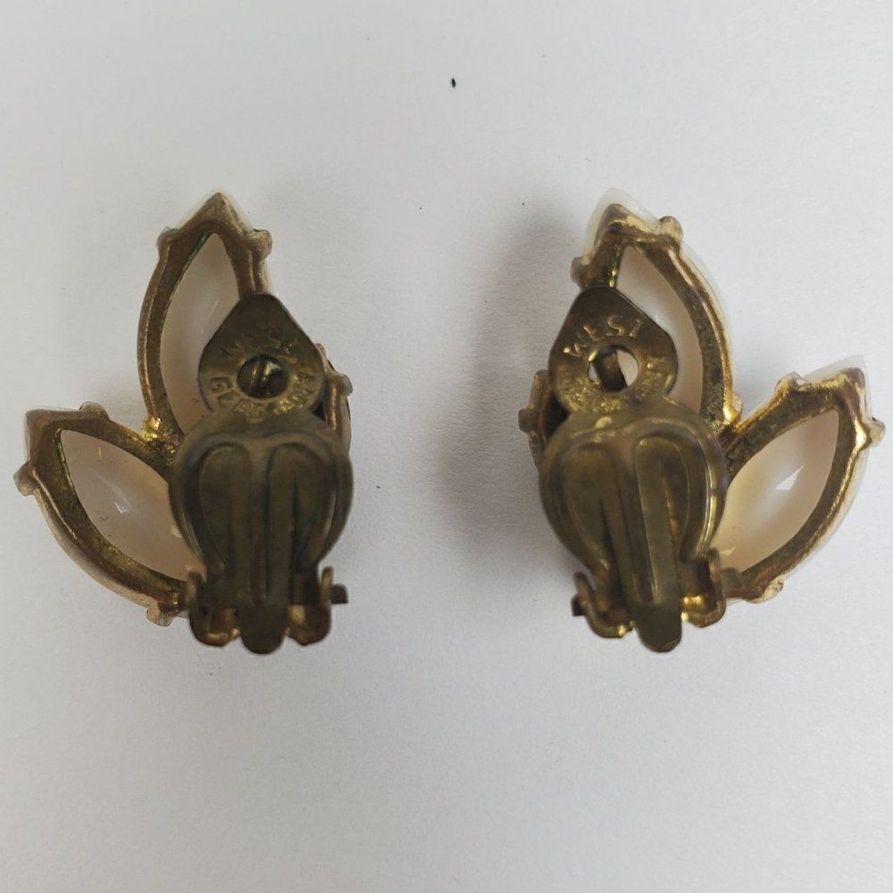 Vintage West Germany White Clear AB Crystal Rhinestone‎ Glass Clip On Earrings - Picture 8 of 12